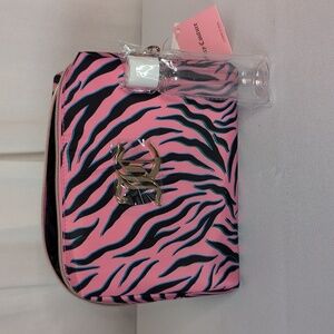 Juicy Couture Pink Tiger Strips Print Large Travel Cosmetic Bag with Bottle NWT
